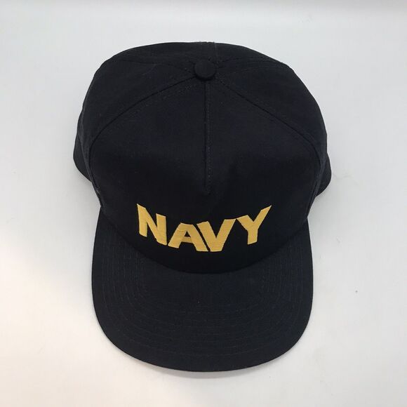 Vtg. NAVY Cap Black Embroidered Gold Square Front Trucker Hat P Made in USA OSFA - Picture 5 of 11